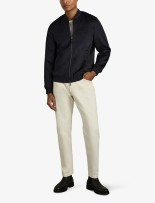 Reiss Navy Harlan Brushed Wool-blend Bomber Jacket In Navy