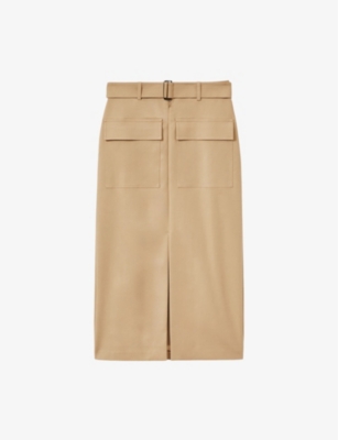 Reiss Womens Oakley Flap-pocket Woven Midi Skirt Camel In Camel