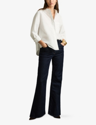 Reiss Womens Sofia Topstitched Button-through Cotton Shirt White In White