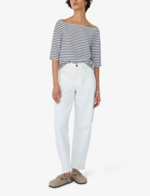 THE WHITE COMPANY: Striped Bardot-Neck Cotton-Jersey Top