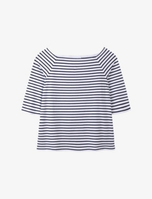 THE WHITE COMPANY: Striped Bardot-Neck Cotton-Jersey Top