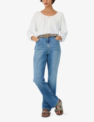 THE WHITE COMPANY: Keyhole-Neck Satin-Trim Modal and Cotton-Blend Blouse