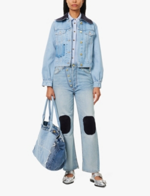 GANNI: Rigid corduroy-collar regular-fit organic-denim jacket