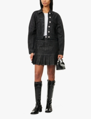 GANNI: Sparkle cropped relaxed-fit organic-denim jacket