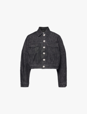 GANNI: Sparkle cropped relaxed-fit organic-denim jacket