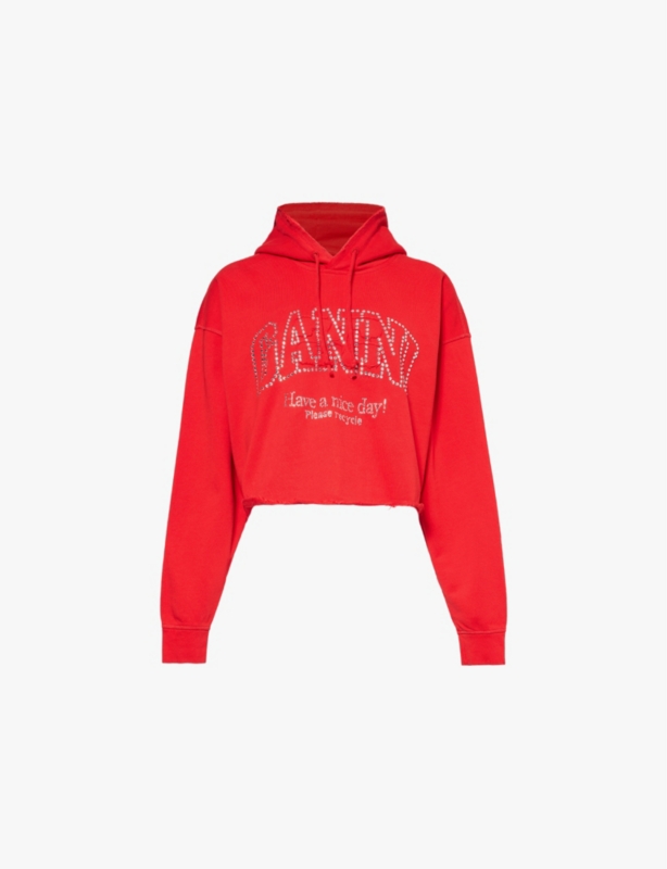 Isoli rhinestone-logo cotton jersey hoody