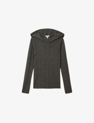 Reiss Womens Chloe Hooded Stretch Wool-blend Jumper Charcoal In Charcoal