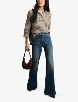 REISS WOMENS REISS REIKA COLLARED CROCHET COTTON JUMPER