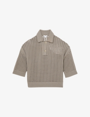 REISS: Reika Collared Crochet Cotton Jumper
