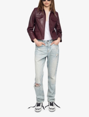Zadig & Voltaire Womens Burgundy Liam Regular-fit Leather Jacket In Burgundy