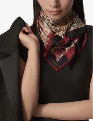 CARTIER: Woman with a Panther graphic-print silk-twill scarf