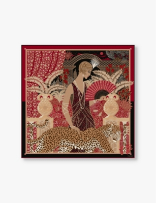 CARTIER: Woman with a Panther graphic-print silk-twill scarf