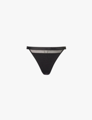 Nensi Dojaka For Calvin Klein Womens Nensi Dojaka X Calvin Klein Logo-waistband Stretch Modal And Cashmere Thong Black