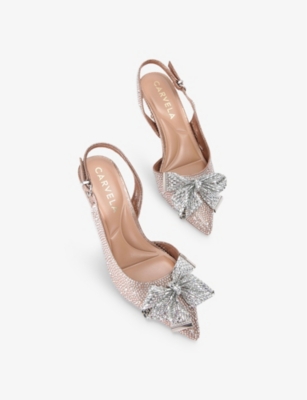 CARVELA: Regal crystal-bow kitten-heel woven slingbacks