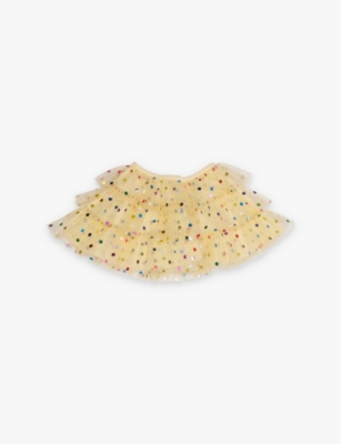 BOB & BLOSSOM: Lemon polka-dot tulle woven cape
