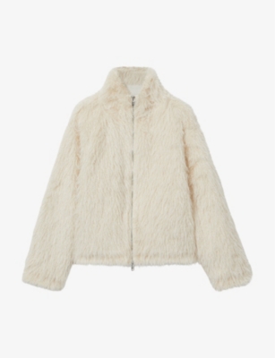 Reiss Womens Cameron High-neck Faux-fur Jacket Cream