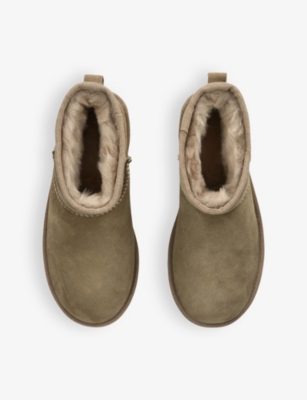 UGG WOMENS TAUPE CLASSIC MINI II LOGO-PATCH SUEDE AND SHEARLING ANKLE BOOTS EUR 41 / 8 UK 