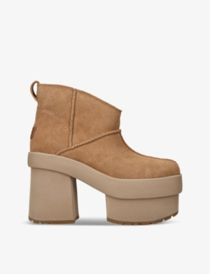 Shop Ugg Womens Tan New Heights Mini Platform Suede Boots