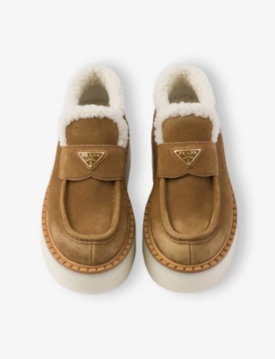 Prada Suede Shearling Flatform Loafers