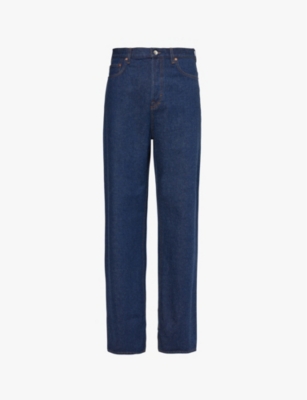 Gucci Mens Dark Blue Brand-embossed Mid-rise Straight-leg Jeans In Dark Blue