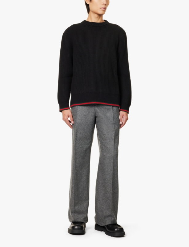 Web-stripe wool and cashmere-blend knit jumper