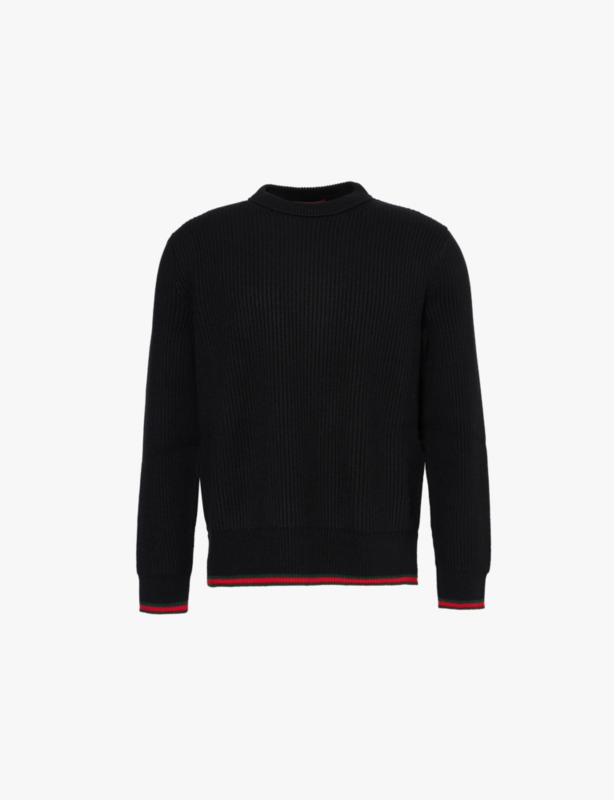 Web-stripe wool and cashmere-blend knit jumper