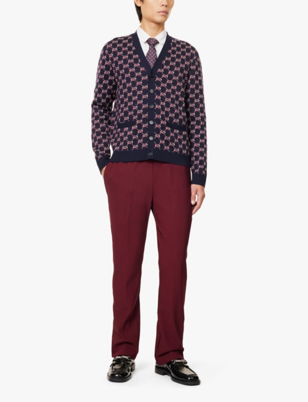 GG-jacquard V-neck wool cardigan