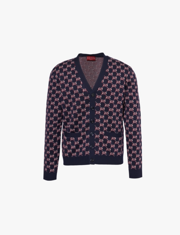 GG-jacquard V-neck wool cardigan