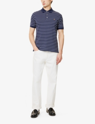 POLO RALPH LAUREN: Striped Logo-Embroidered Cotton Polo Shirt