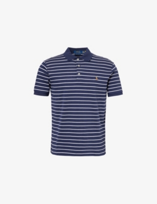 POLO RALPH LAUREN: Striped Logo-Embroidered Cotton Polo Shirt