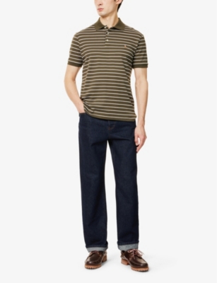 POLO RALPH LAUREN: Striped Logo-Embroidered Cotton Polo Shirt