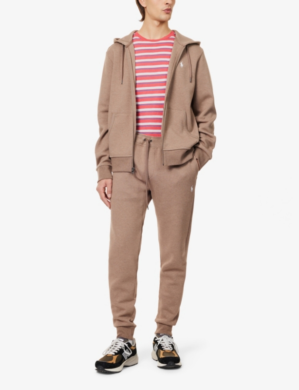 Athletic brand-embroidery tapered-leg regular-fit cotton and recycled-polyester blend jogging bottoms