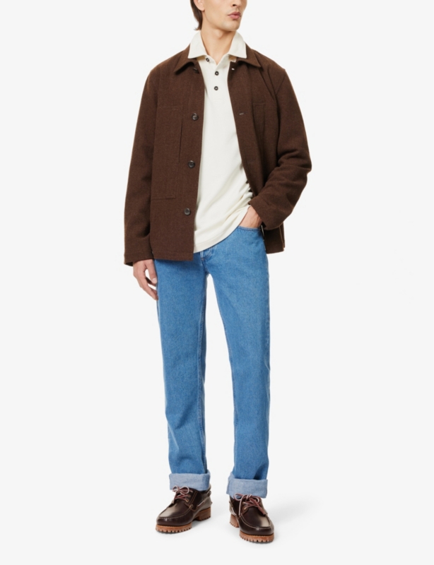 Brand-embroidery long-sleeves relaxed-fit cotton-blend polo shirt