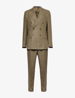 POLO RALPH LAUREN: Double-Breasted Check Silk-Linen Suit