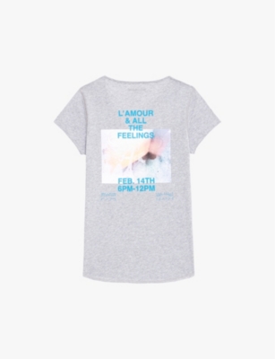 Shop Zadig & Voltaire Womens Zadig&voltaire Photoprint Henley Organic-cotton Jersey T-shirt In Gris Moyen