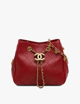 Shop Reselfridges Womens Pre-loved Chanel Small Leather Bucket Bag Red