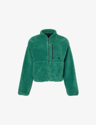 The North Face Womens  Logo-embroidered Drawstring-hem Fleece Jacket In Evergreen/tnf Black