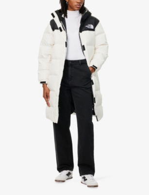 THE NORTH FACE WOMENS WHITE DUNE/TNF BLACK NUPTSE PARKA CONTRAST-PANEL WATER-REPELLENT DOWN-FILL RIPSTOP COAT 