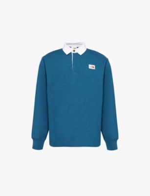 The North Face Mens  Heritage Rugby Brand-print Cotton-jersey Sweatshirt In Midnight Petrol