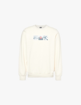 The North Face Mens  Expedition Brand-print Cotton-jersey Sweatshirt In White Dune