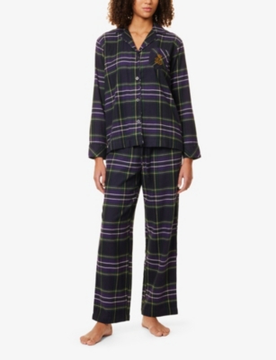 Check brushed-twill long-sleeve cotton-blend pyjama set