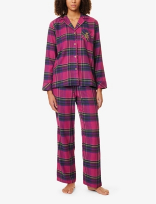 Check brushed-twill long-sleeve cotton-blend pyjama set