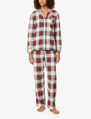 Check long-sleeve brushed-fleece pyjama set