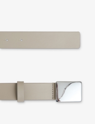 Reiss Womens Eva Square-buckle Suede Belt Stone In Stone