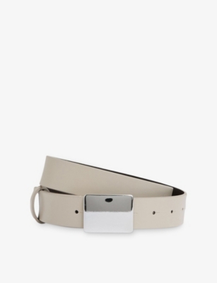 Reiss Womens Eva Square-buckle Suede Belt Stone In Stone