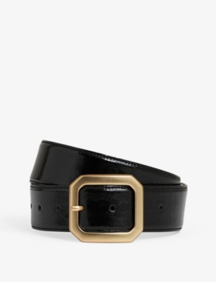 Reiss Womens Evelina Oval-buckle Suede Belt Black In Black