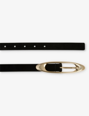 Reiss Womens Edna Flat-edge Buckle Leather Belt Black In Black
