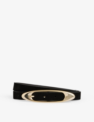 Reiss Womens Edna Flat-edge Buckle Leather Belt Black In Black