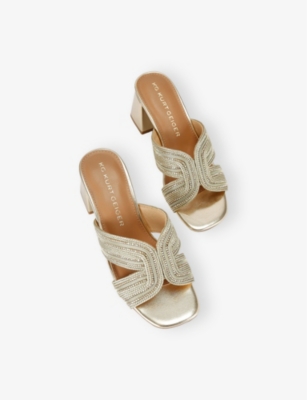 Kg Kurt Geiger Womens Gold Pose Crystal And Pearl-embellished Woven Heeled Mules In Gold
