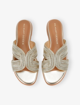 KG KURT GEIGER: Pose Crystal and Pearl-Embellished Woven Flat Mules
